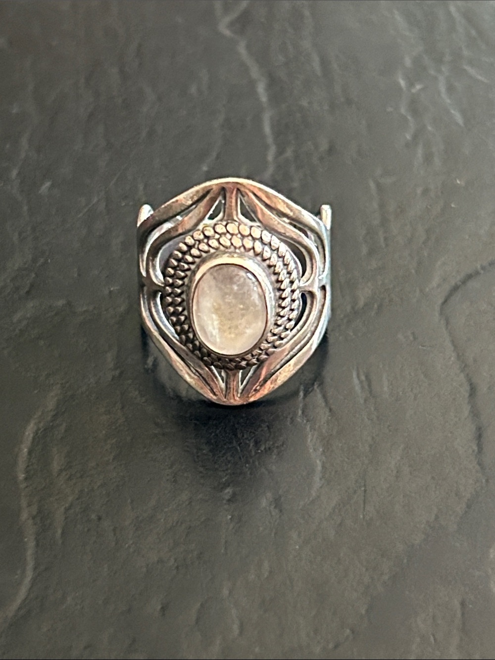 Oval Moonstone Filigree Statement Ring in 925 Sterling Silver